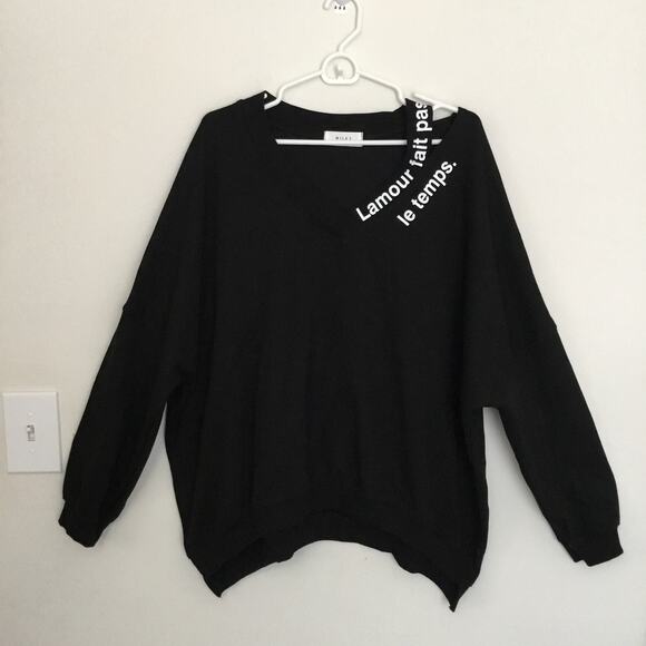 MILKY Made in Korea Oversize Black with White Collar Text Sweatshirt One Size - Picture 1 of 6